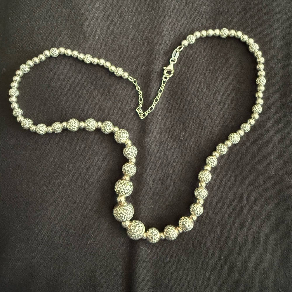 Milor 925 Italy Sterling Graduated Faceted Bead/Ball Necklace 16-18”